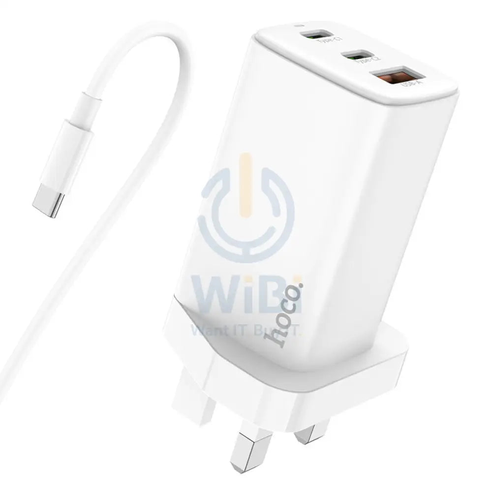 شاحن حائط هوكو NK7 GaN مع كابل USB-C - USB-C / USB-A / أبيض