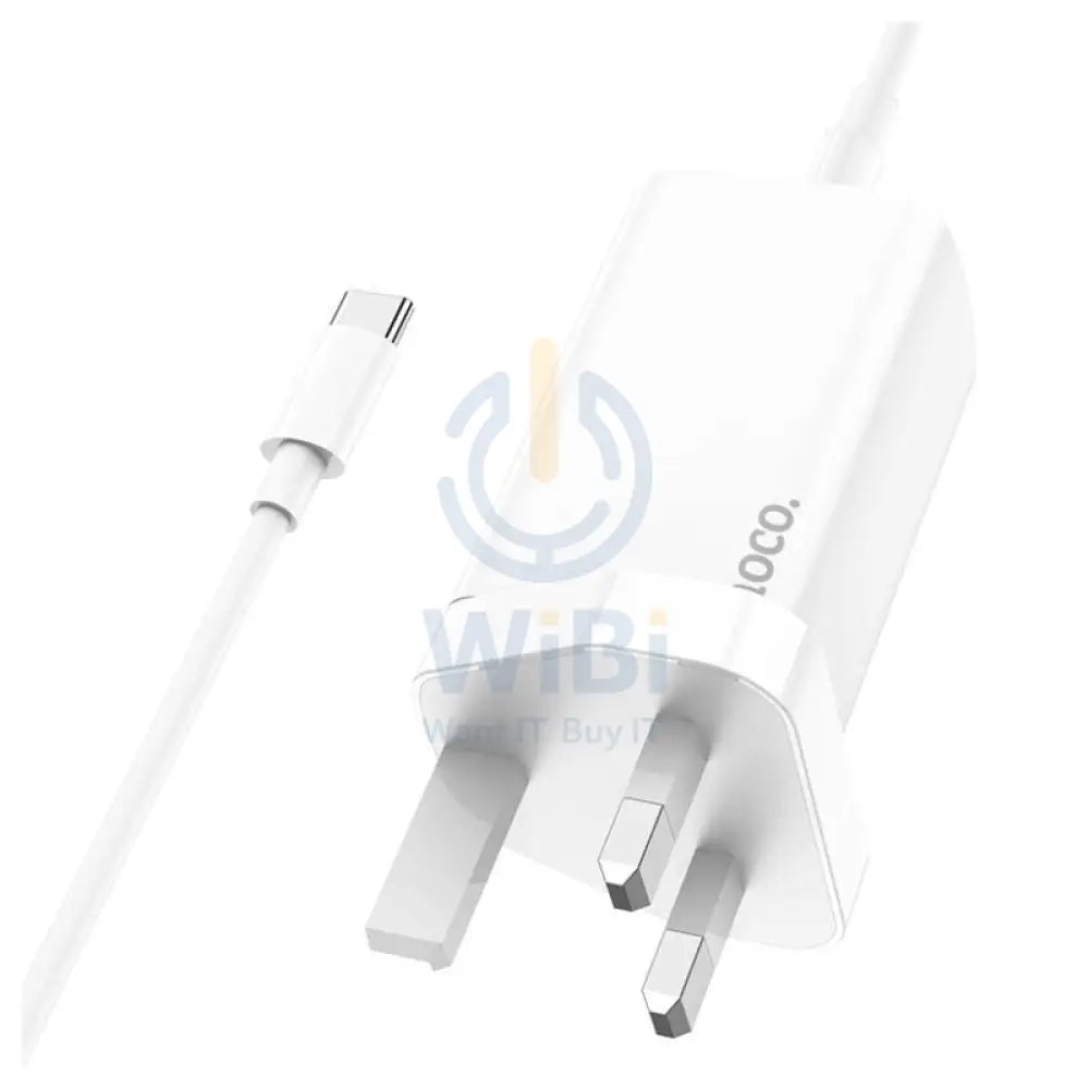 شاحن حائط هوكو NK7 GaN مع كابل USB-C - USB-C / USB-A / أبيض
