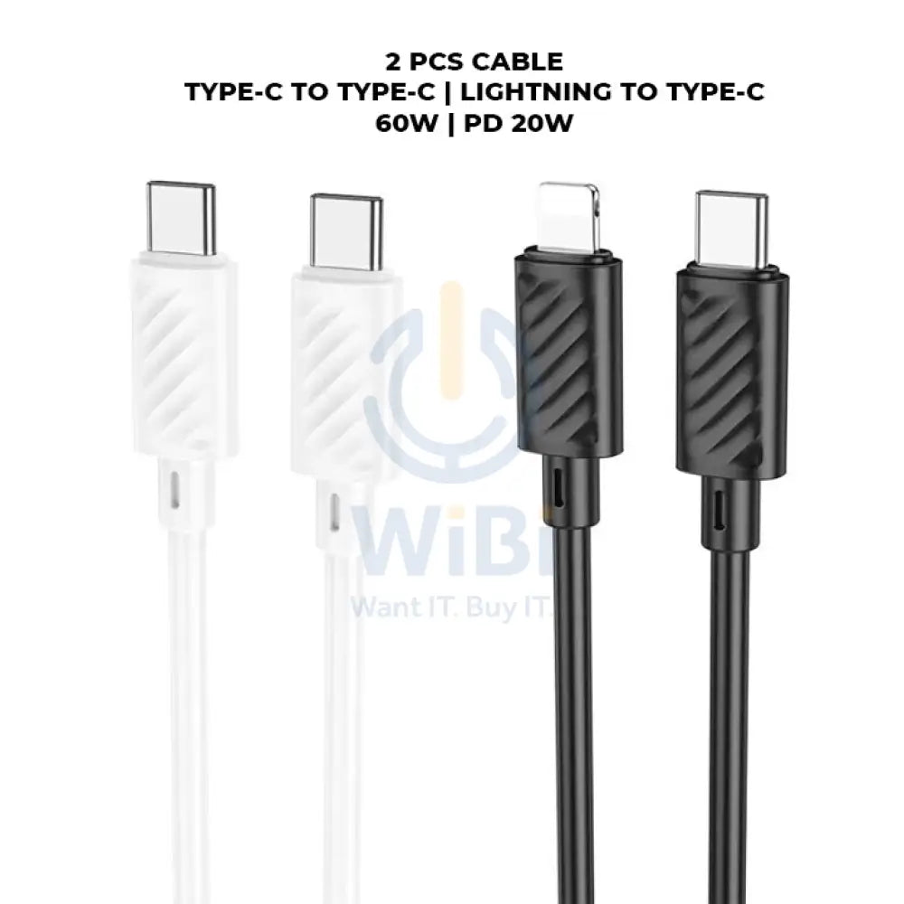 Hoco Type-C to Lightning & Type-C to Type-C Cables - 20W / 60W / Black / White / Pack of 2 Accessories > Cables &