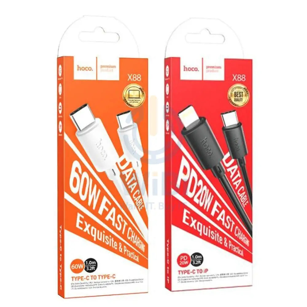 Hoco Type-C to Lightning & Type-C to Type-C Cables - 20W / 60W / Black / White / Pack of 2 Accessories > Cables &