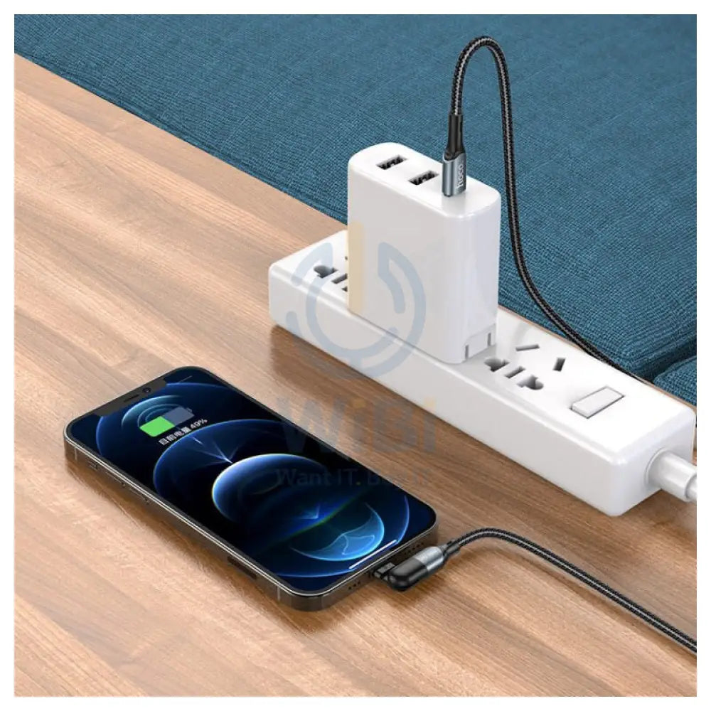 HOCO U100 Orbit Charging Data Sync Cable - USB-C To Lightning / 1.2 Meters / Black