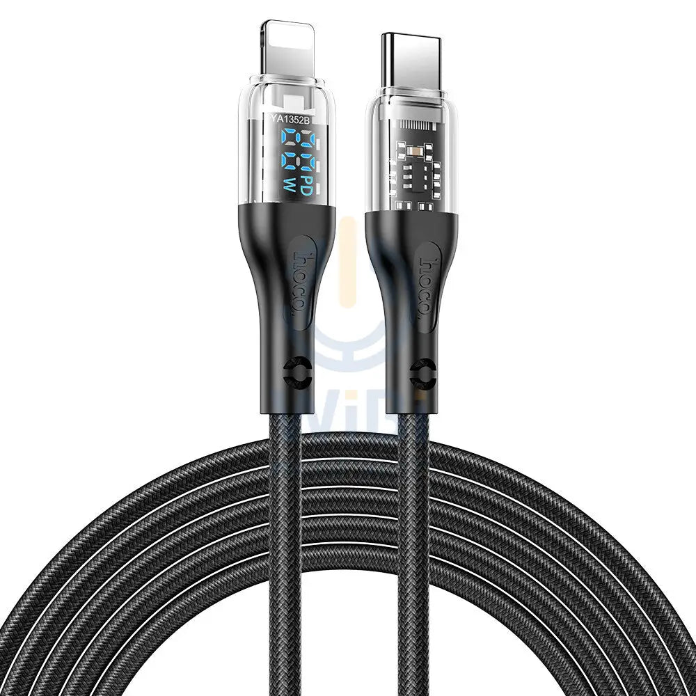 Hoco U115 Lightning to Type C PD 20W Transparent Data Cable With Display – 1.2 Meter / Black Accessories > Cables &