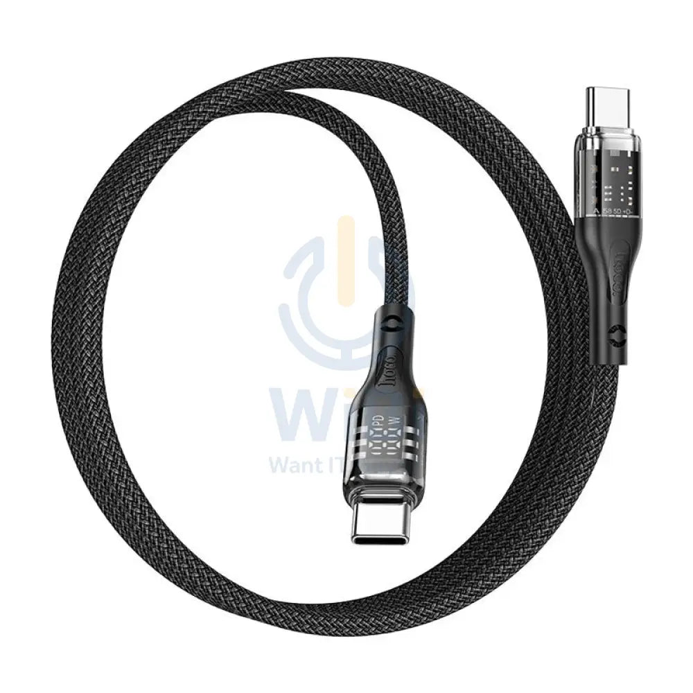 هوكو يو115 من النوع C إلى النوع C PD 100W شفاف بيانات كابل مع شاشة - 1.2 متر أسود / أسود اكسسوارات كبلات و