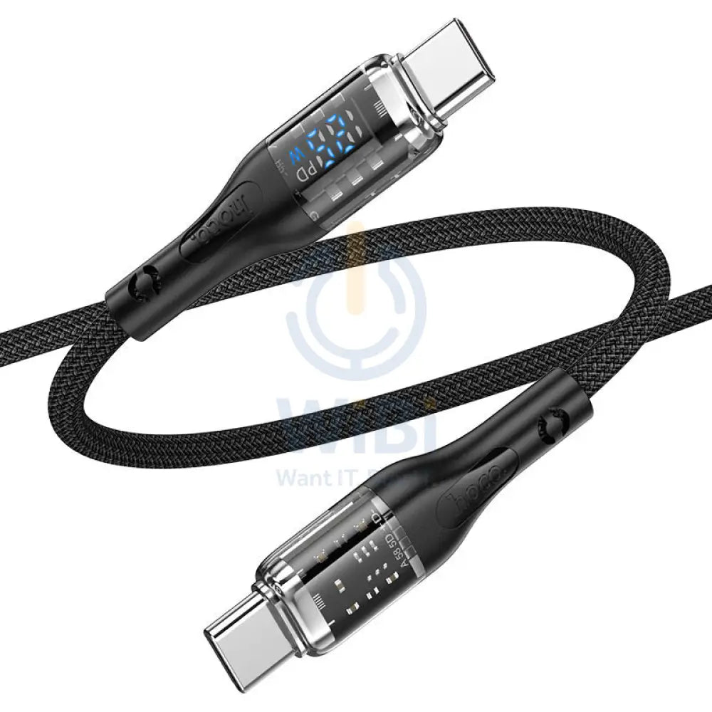 هوكو يو115 من النوع C إلى النوع C PD 100W شفاف بيانات كابل مع شاشة - 1.2 متر أسود / أسود اكسسوارات كبلات و
