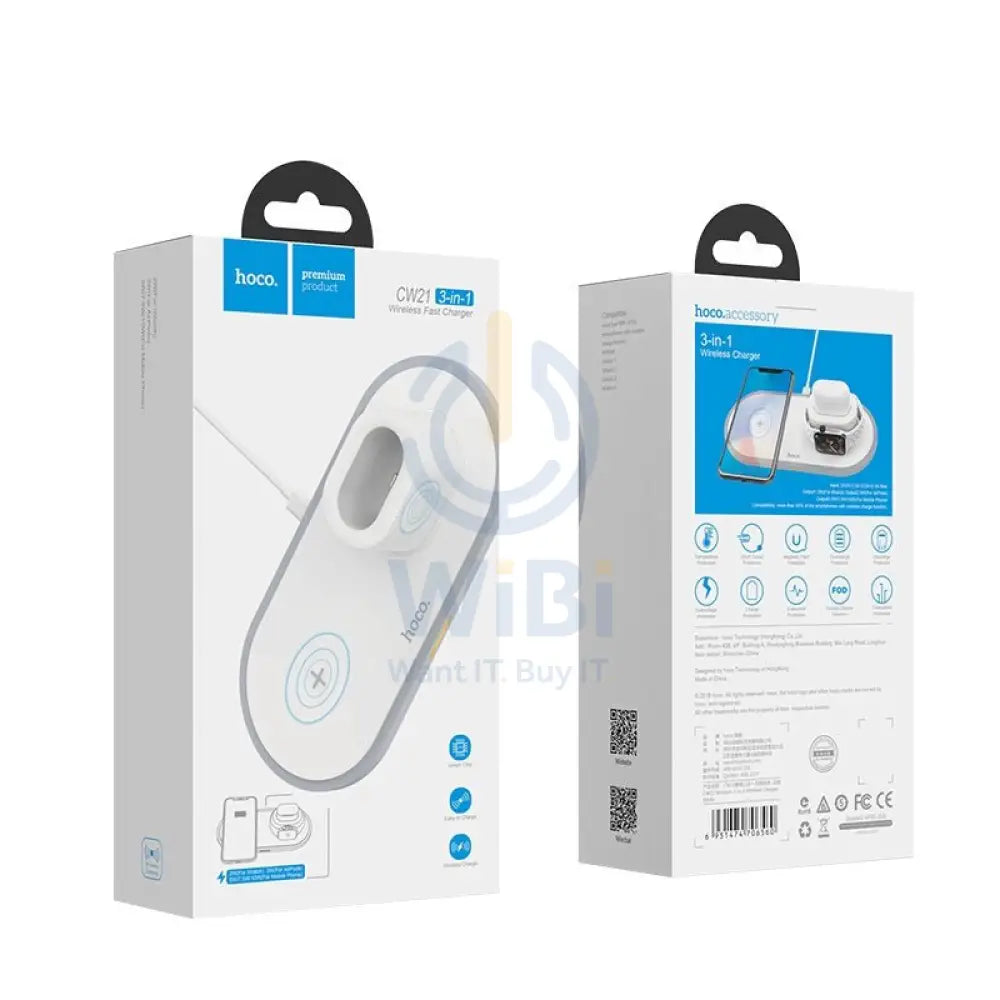 HOCO Wireless charger CW21 Wisdom 3-in-1 tabletop charging dock - White Accessories > Power Adapters