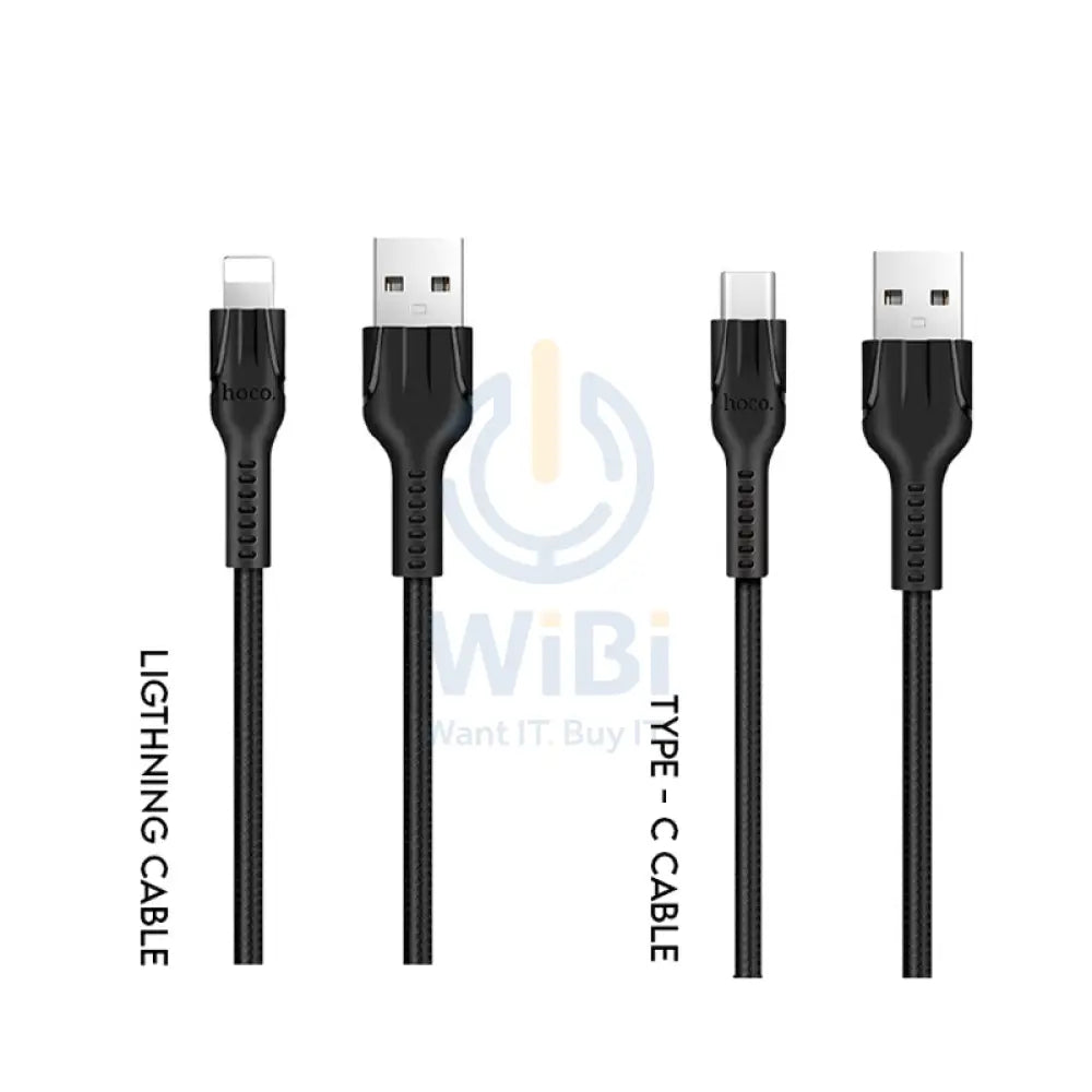 HOCO X20 Flash Charging Data Sync Cable - USB-C / Lightning / 1 Meter / Black - Pack of 2 Accessories > Cables &