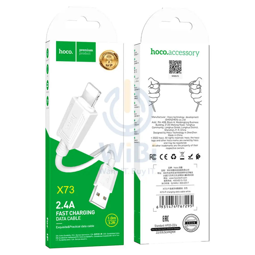Hoco X73 Charging Data Sync Cable - USB / Lightning / 1 Meter / White Accessories > Cables & Converters > Cables