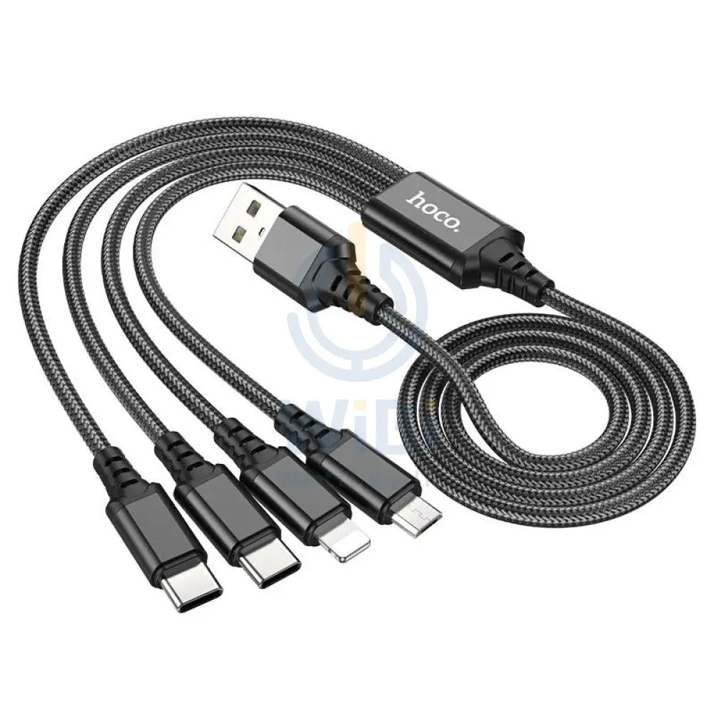 Hoco X76 4-in-1 Charging Cable - Lightning / 2x Type-C / Micro USB / 1 Meter / Black Accessories > Cables & Converters