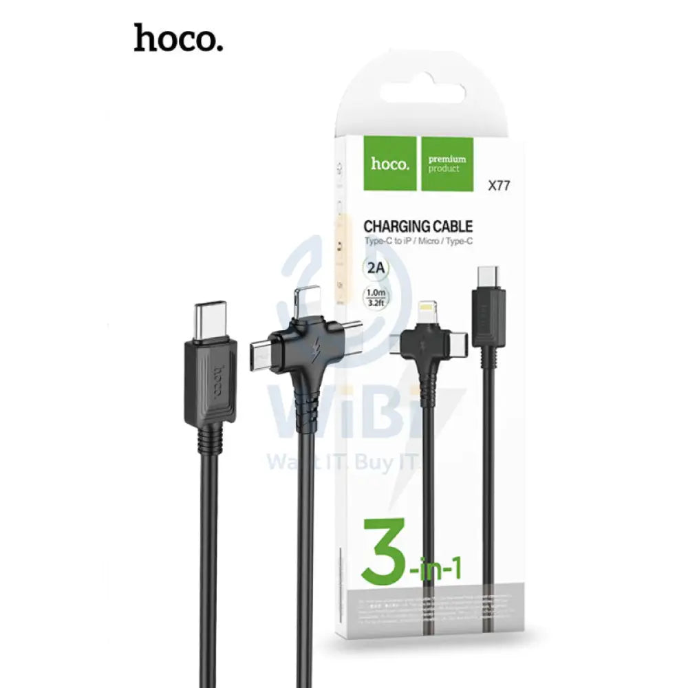 HOCO X77 Jewel 3-in-1 Charging Cable - Type-C / Lightning / Micro USB / 1 Meter / Black Accessories > Cables &