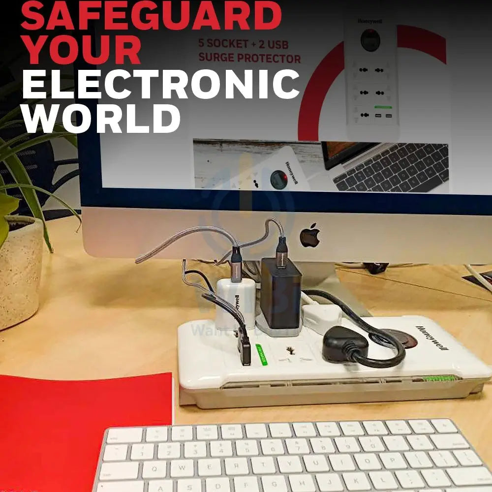 Honeywell 5 Socket Surge Protector + 2 USB Accessories > Power > Power Protection > Surge Protector