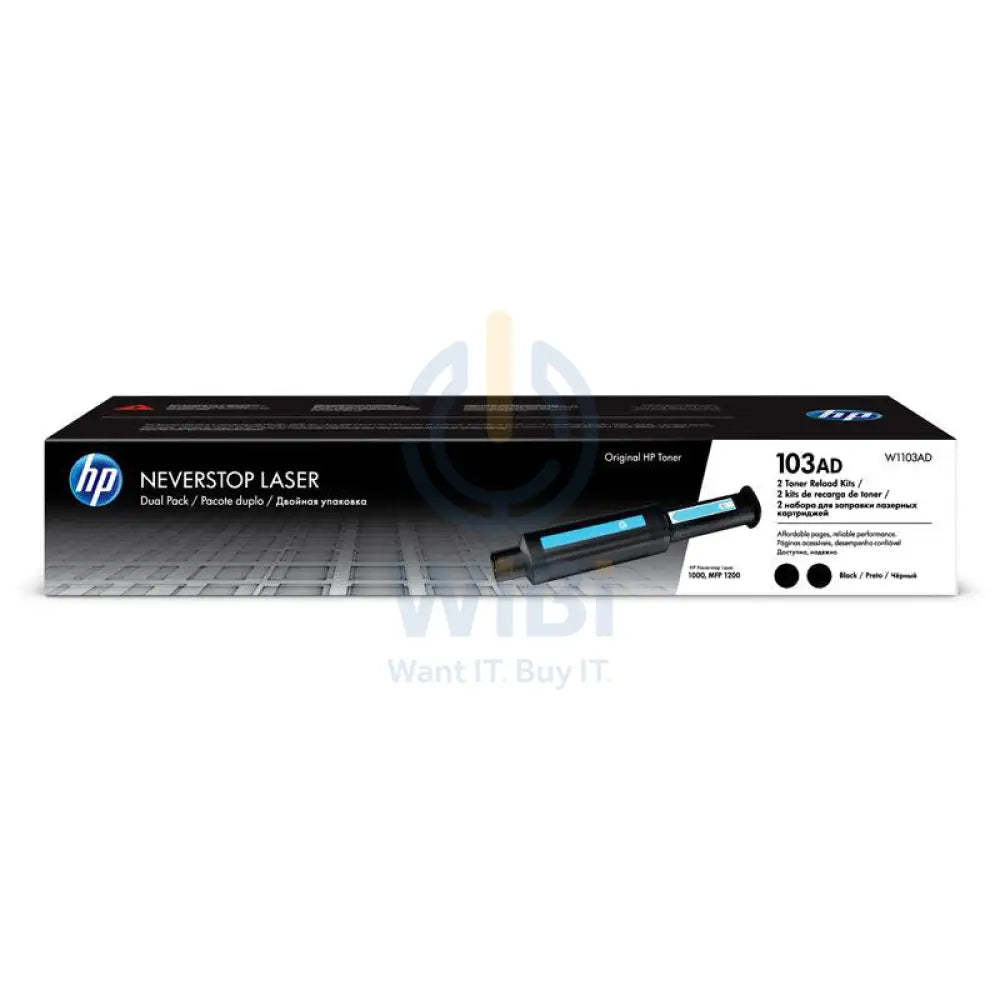 HP 103AD Dual Pack Black Original Neverstop Laser Toner Reload Kit - 2.5K Pages / Black Color / Laser Toner Reload Kit