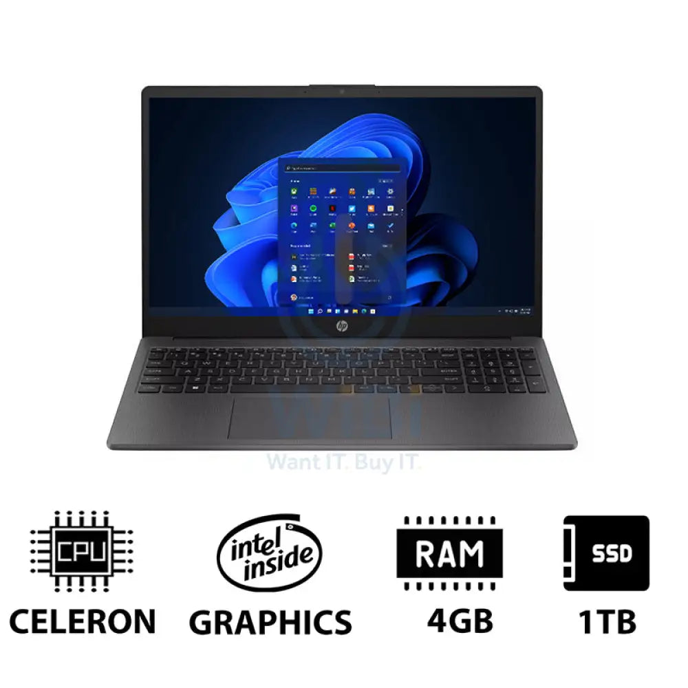 HP 250 G10 - 15.6’’ HD / Celeron / 4GB / 1TB (NVMe M.2 SSD) / Win 11 Pro / 1YW / Dark Ash Silver - Laptop Laptops
