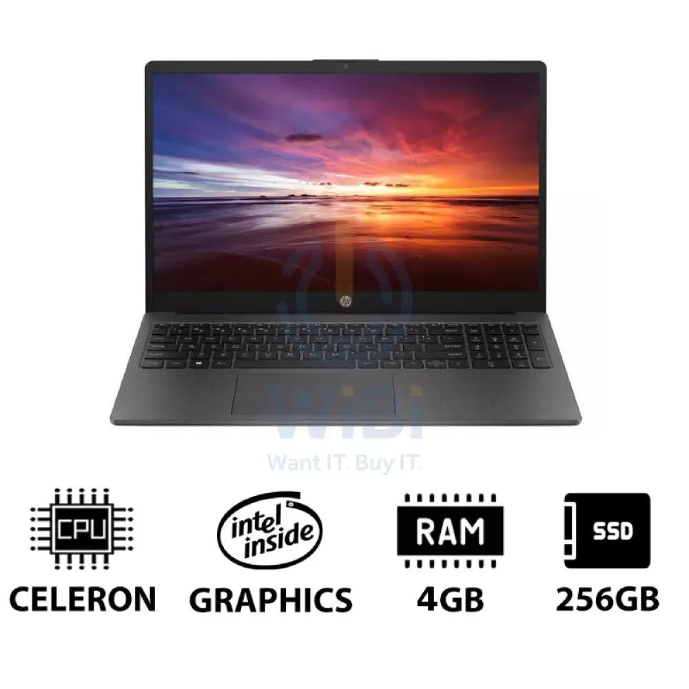 HP 250 G10 - 15.6’’ HD / Celeron / 4GB / 256GB (NVMe M.2 SSD) / DOS (Without OS) / 1YW / Dark Ash Silver - Laptop