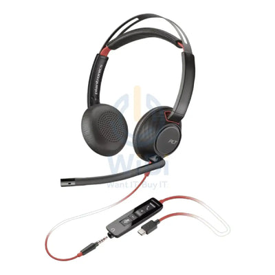 Poly Blackwire 5220 Stereo USB-C Headset - On-Ear / USB-C/A Adapter Accessories > Audio > Headphones