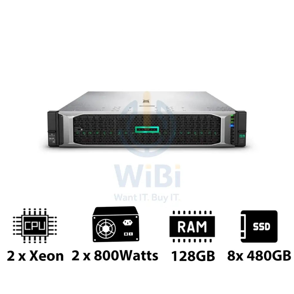 HP ProLiant DL380 G10 - 2x Xeon-2.40GHz / 2x 10-Cores / 128GB / 8x 480GB SSD / 2x 800Watts / Rack(2U) Server &