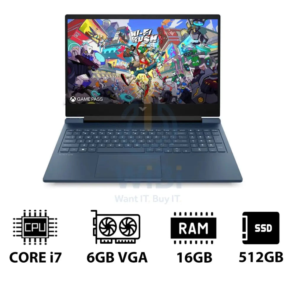 إتش بي في جي إيه الألعاب لابتوب 16-R1043NE - 16.1 بوصة FHD / آي 7 / 16 جيجابايت / 512 جيجابايت (NVMe م.2 إس إس دي) / RTX 4050 6 جيجابايت في جي إيه / دوس (بدون