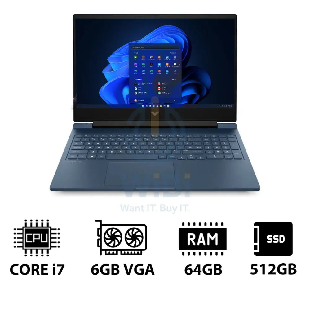 HP Victus Gaming Laptop 16-R1043NE - 16.1’’ FHD / i7 / 64GB / 512GB (NVMe M.2 SSD) / RTX 4050 6GB VGA / Win 11 Pro