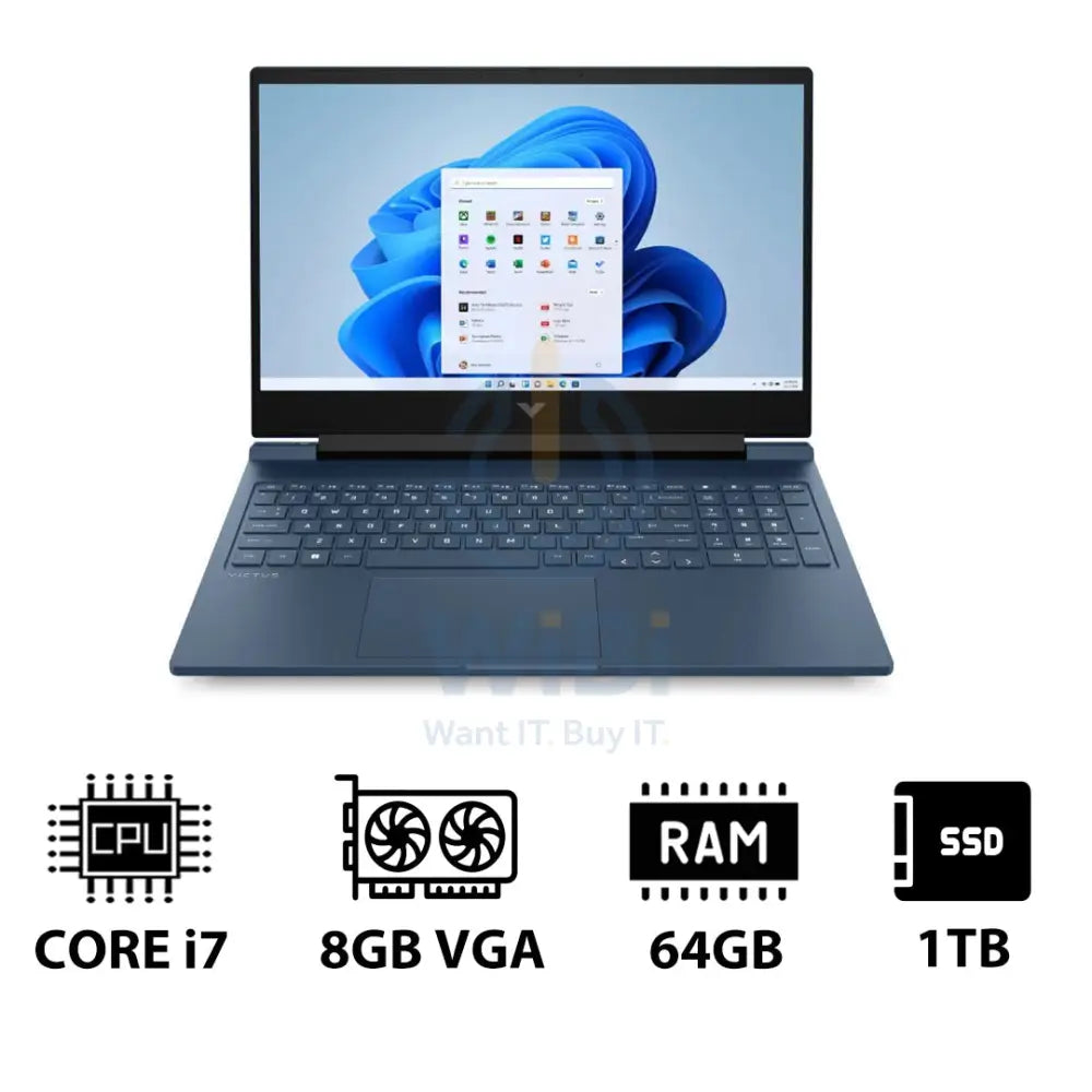 إتش بي فيكتوس الألعاب لابتوب 16-R1055NE - 16.1 بوصة FHD / آي 7 / 64 جيجابايت / 1 تيرابايت (NVMe م.2 إس إس دي) / RTX 4060 8 جيجابايت في جي إيه / ويندوز 11 برو ويندوز 11 / ضمان سنة