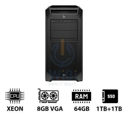 HP Z8 G5 Workstation - Xeon-2.0GHz / 12-Cores / 64GB / 1TB + 1TB (NVMe M.2 SSD) / T1000 8GB VGA / Win 11 Pro / 3YW