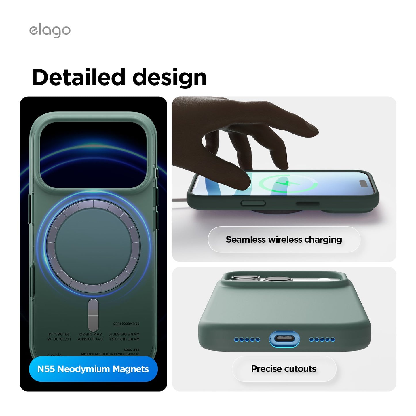 Elago iPhone 17 Pro Max Magnetic Silicone Case (Camera Control Key Included) - Mindnight Green