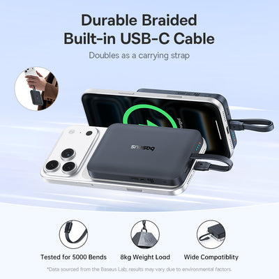 Baseus EnerFill FM11 Magnetic Wirless 15W Power Bank with Built-in USB-C Cable - 10000mAh / 30W /USB-C / Cosmic Black
