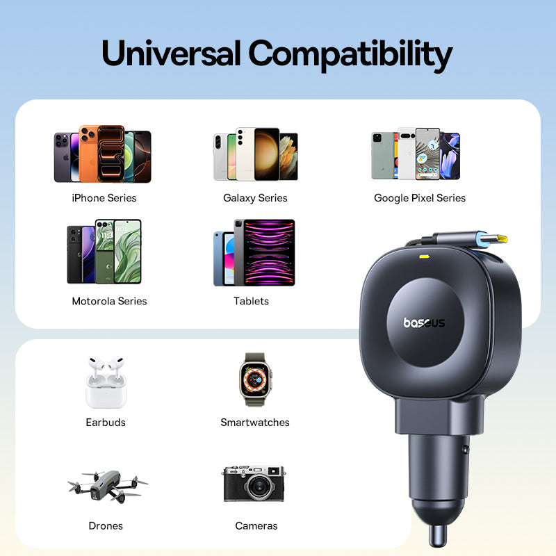 Baseus PrimeTrip VR2 Car Charger with Retractable Cable - USB-C / 45W / Cosmic Black