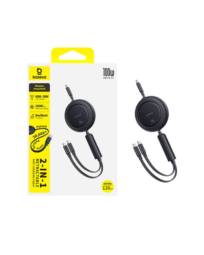 Baseus Free2Pull Mini 2-in-1 Retractable Fast charging Cable - USB-C / 100W / 1.2 Meter / Cosmic Black
