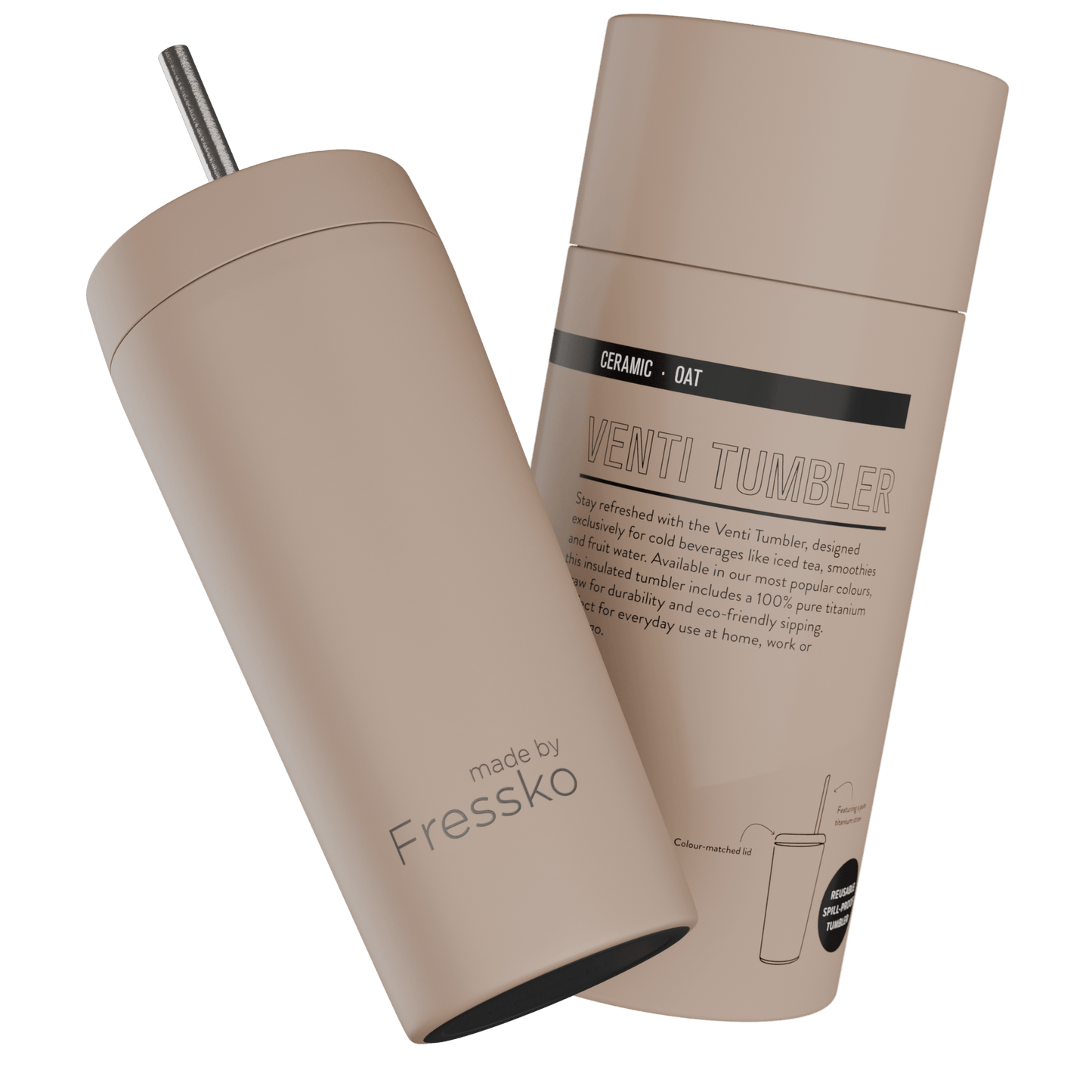 Fressko Venti Tumbler 600ml / 20oz - Ceramic - Oat