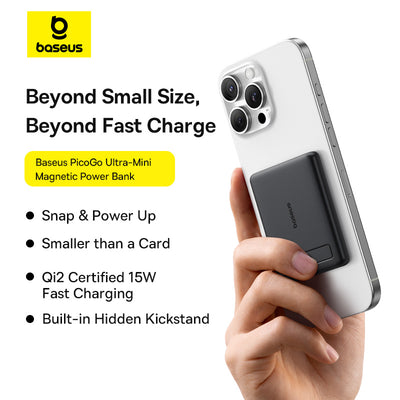 Baseus PicoGo AM31 Qi2 Ultra-Mini Magnetic Power Bank with Kickstand - 5000mAh / 20W / Cosmic Black