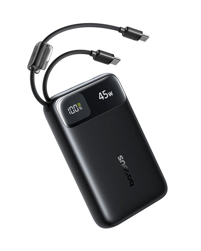 Baseus EnerFill FC11 Digital Display Power Bank with Dual Built-in USB-C Cables - 20000mAh / 45W / Cosmic Black