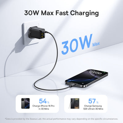 Baseus EnerFill FN11 Fast Charger - 30W / USB-A / USB-C / Cosmic Black