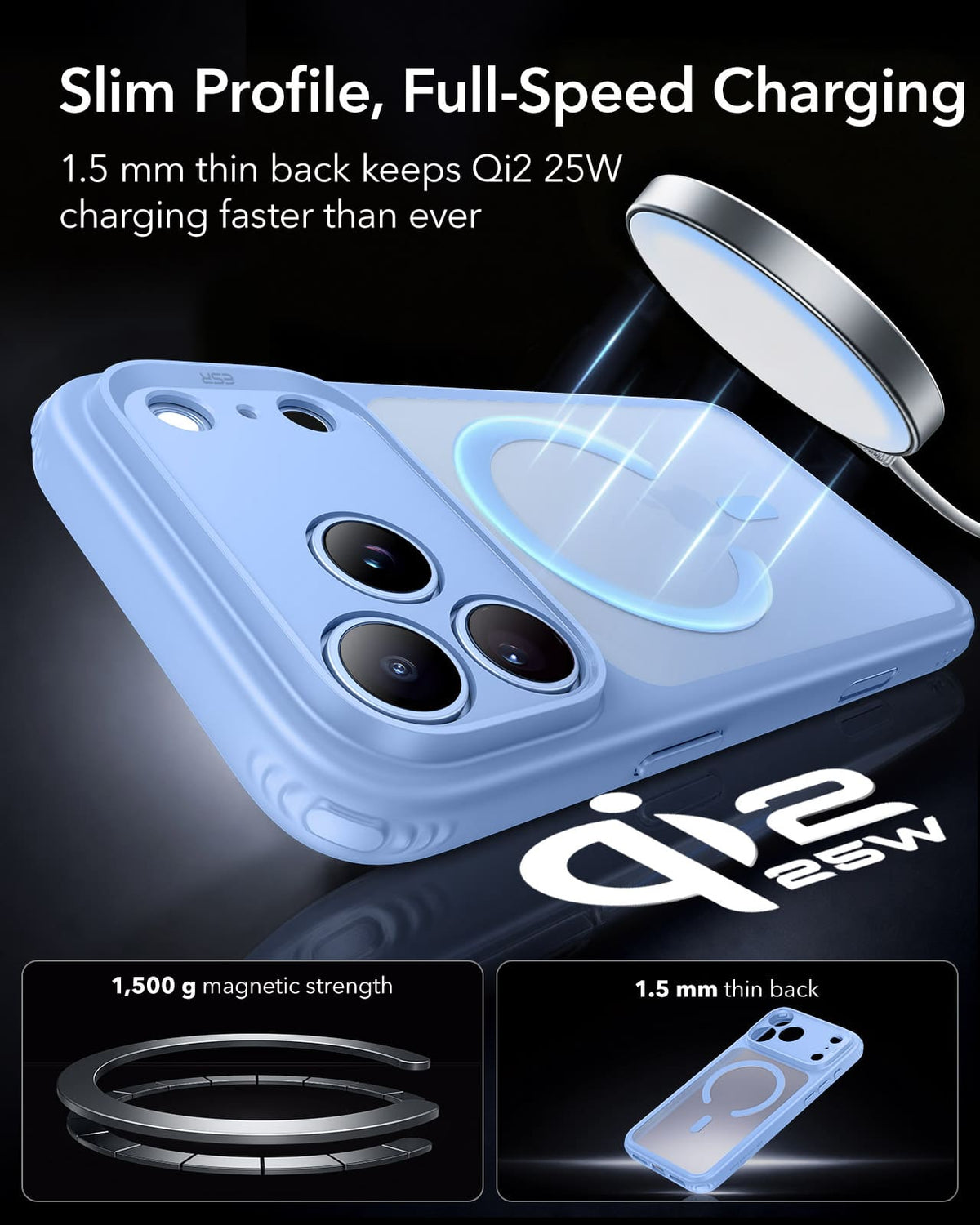 ESR Classic Hybrid Magnetic Case (Camera Control) For Apple iPhone 18 Pro Max/Apple iPhone 17 Pro Max - Frosted Light Blue