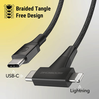 Scosche StrikeLine™ HH 2-in-1 USB-C to C®/Lightning™ Cable - Black