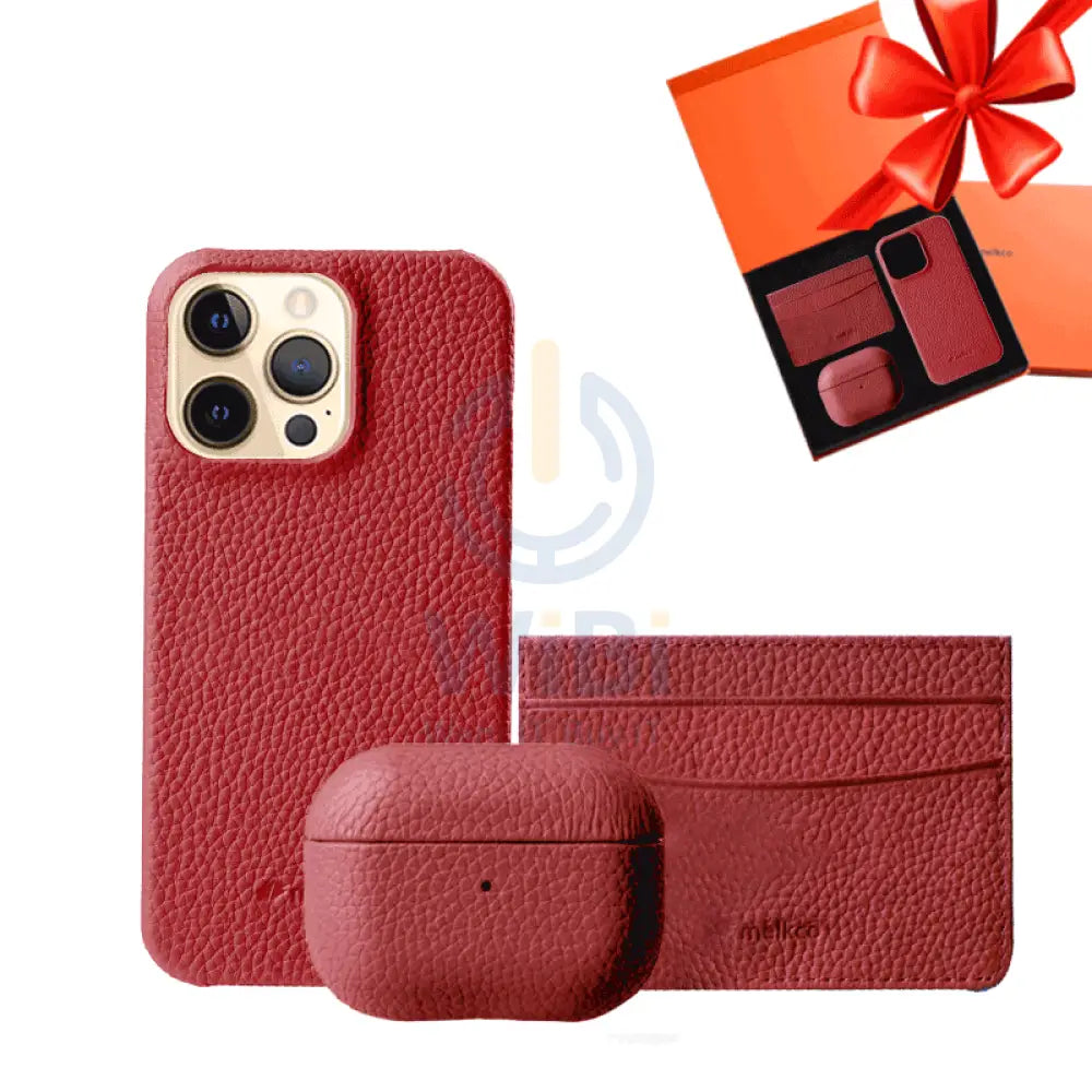 iPhone 12 Pro Max - Airpod 3 - Red Leather Case Gift Set With Wallet Accessories > Mobiles & Tablets
