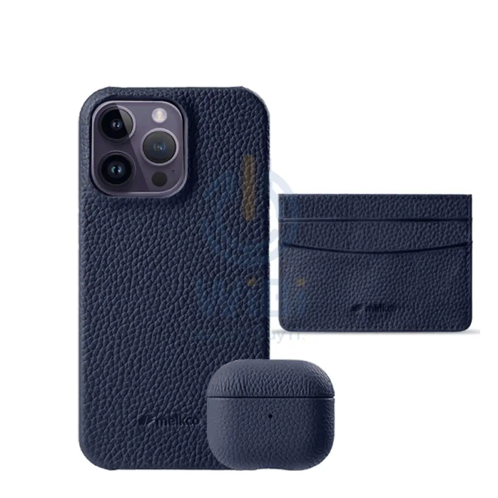 iPhone 13 Pro - Airpod Pro 2 - Dark Blue Leather Case Gift Set With Wallet Accessories > Mobiles & Tablets