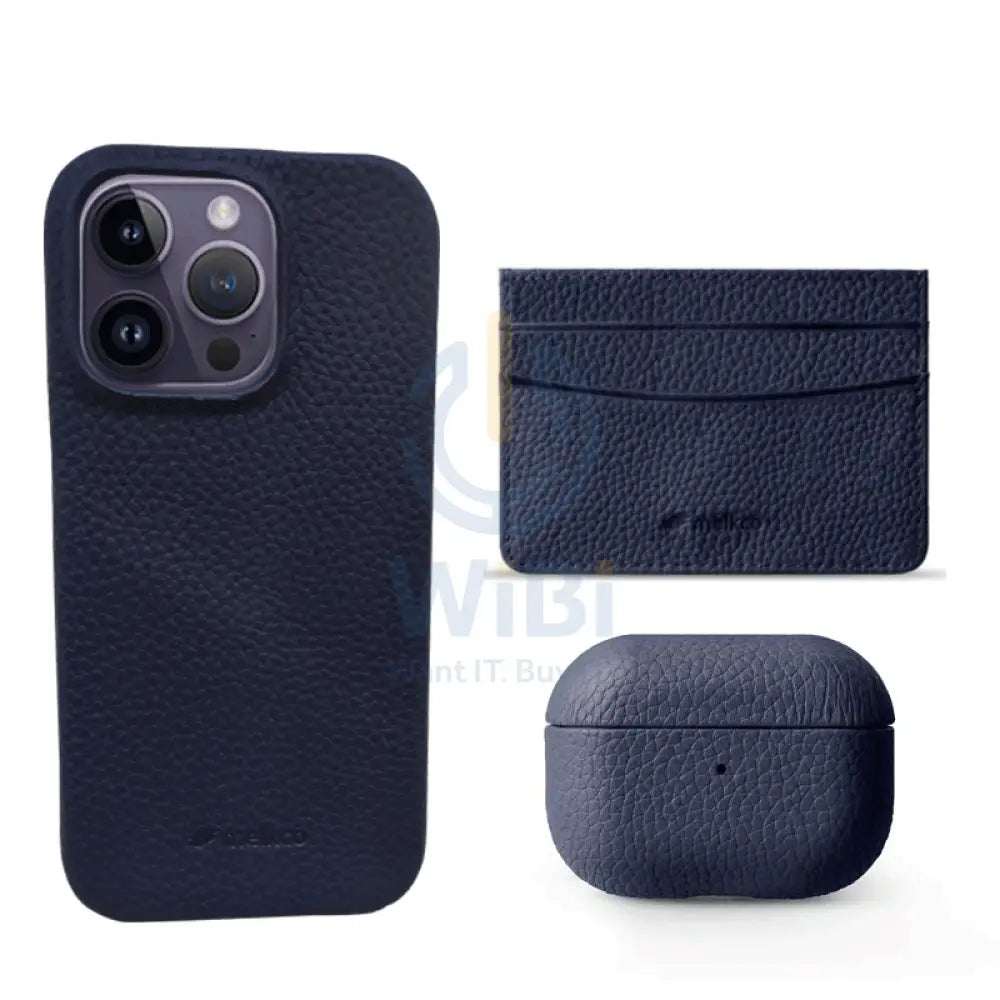 iPhone 13 Pro - Airpod Pro 2 - Dark Blue Leather Case Gift Set With Wallet Accessories > Mobiles & Tablets