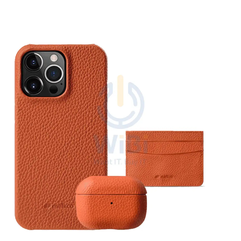iPhone 13 Pro - Airpod Pro 2 - Orange Leather Case Gift Set With Wallet Accessories > Mobiles & Tablets
