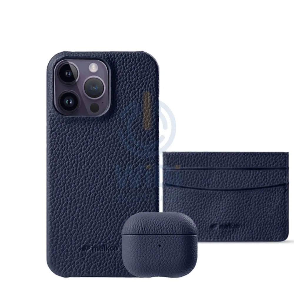 iPhone 13 Pro Max - Airpod Pro 2 - Dark Blue Leather Case Gift Set With Wallet Accessories > Mobiles & Tablets