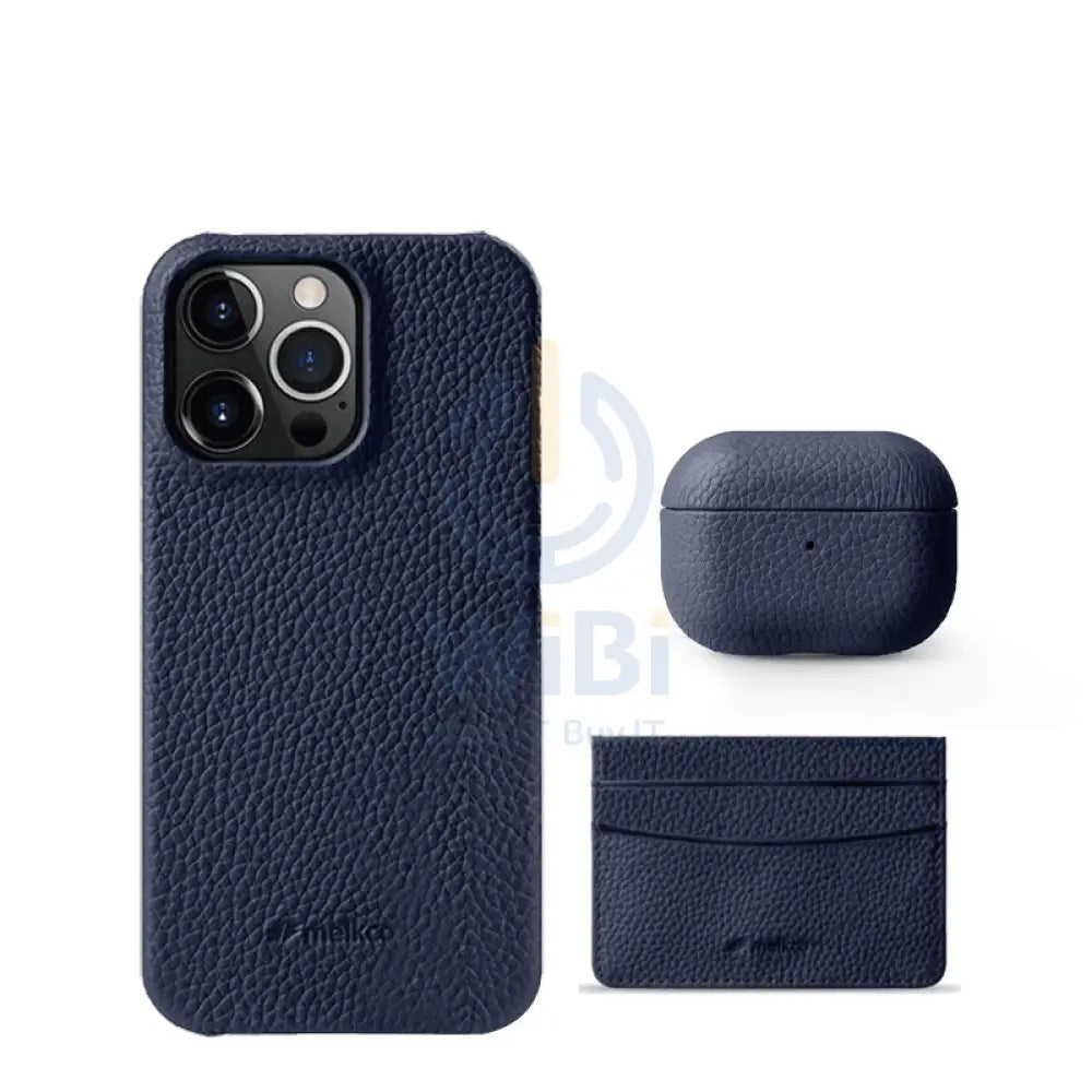 iPhone 14 Pro - Airpod Pro 2 - Dark Blue Leather Case Gift Set With Wallet Accessories > Mobiles & Tablets