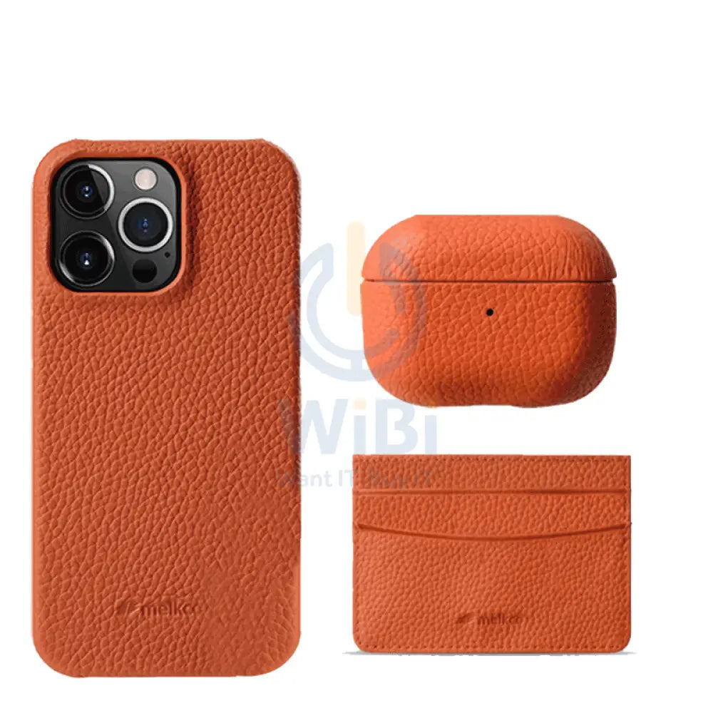 iPhone 14 Pro Max - Airpod Pro 2 - Orange Leather Case Gift Set With Wallet Accessories > Mobiles & Tablets