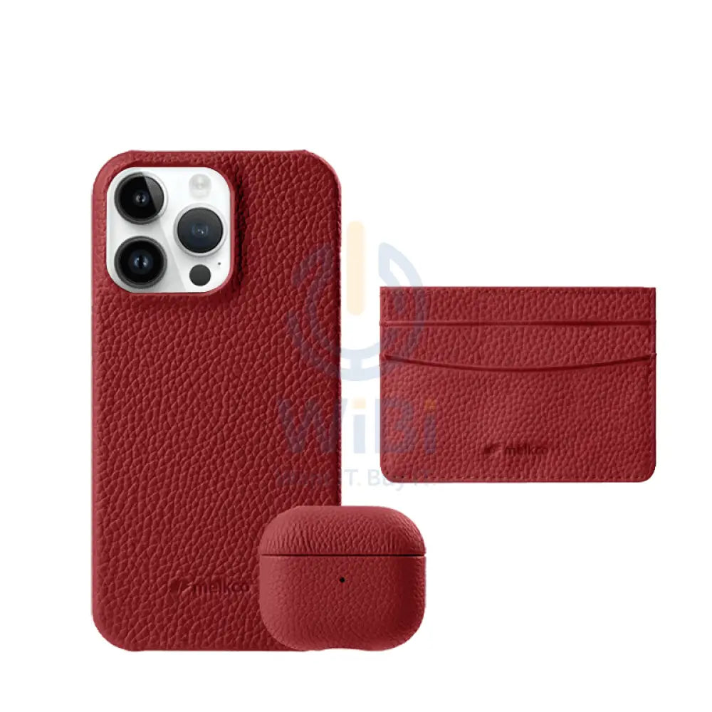 iPhone 14 Pro Max - Airpod Pro 2 - Red Leather Case Gift Set With Wallet Accessories > Mobiles & Tablets