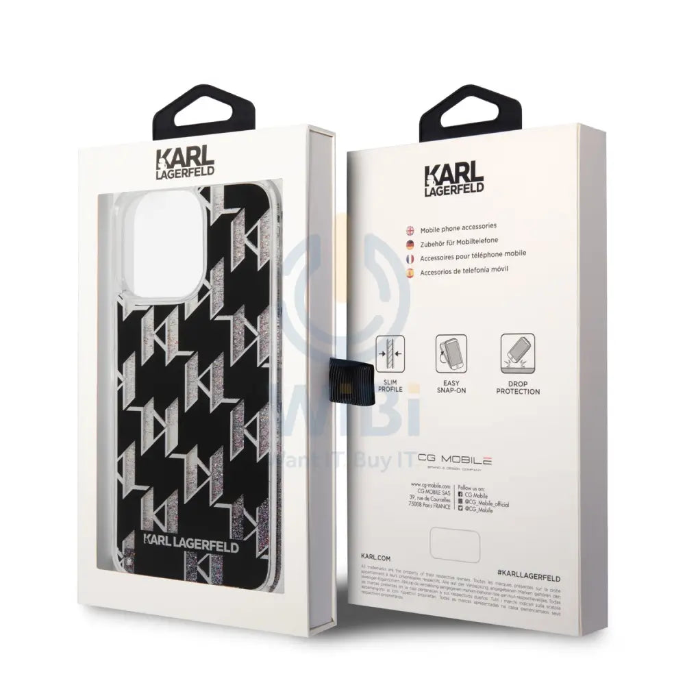 iPhone 14 Pro Max - Black Karl Lagerfeld Liquid Glitter Case Monogram Pattern Multicolor Glitter Accessories > Mobiles