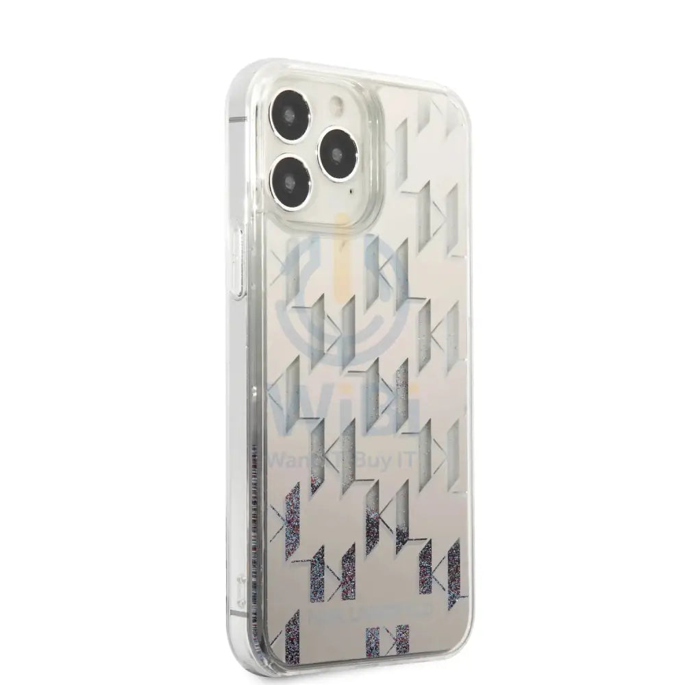 iPhone 14 Pro - Silver Karl Lagerfeld Liquid Glitter Case Monogram Pattern Multicolor Glitter Accessories > Mobiles &