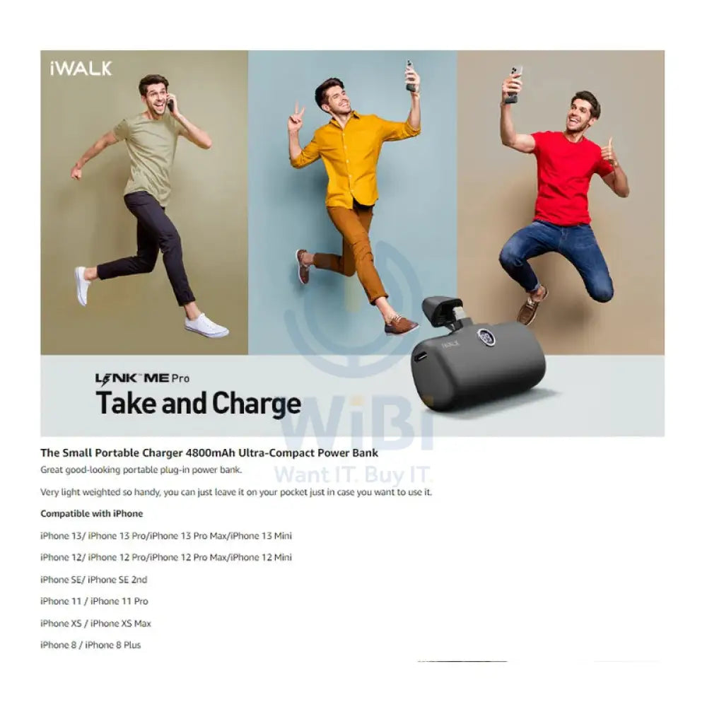 iWALK Linkme Pro Fast Charge 4800 Mah Pocket Battery With Battery Display For iPhone - Black Accessories > Power Bank