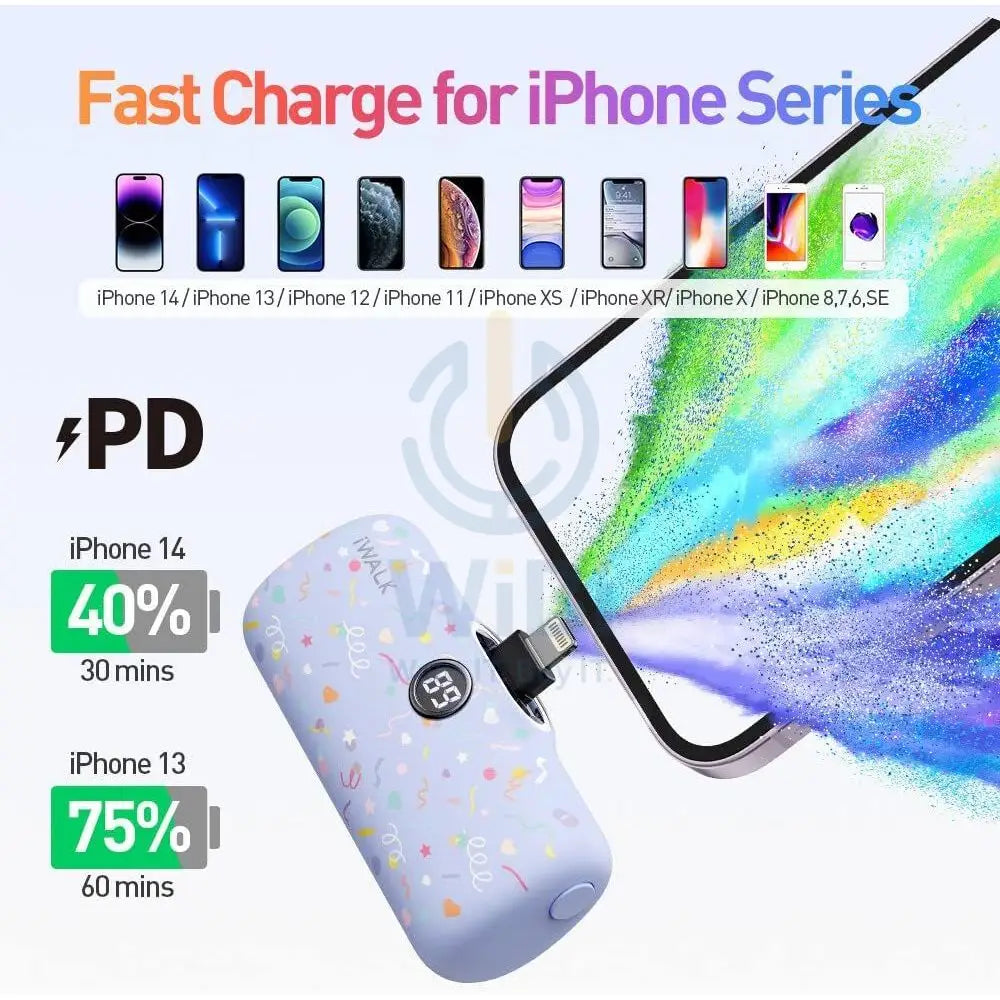 iWALK Linkme Pro Fast Charge Pocket Power Bank With Battery Display - Lightning / 4800mAh / Purple Ribbon Pattern