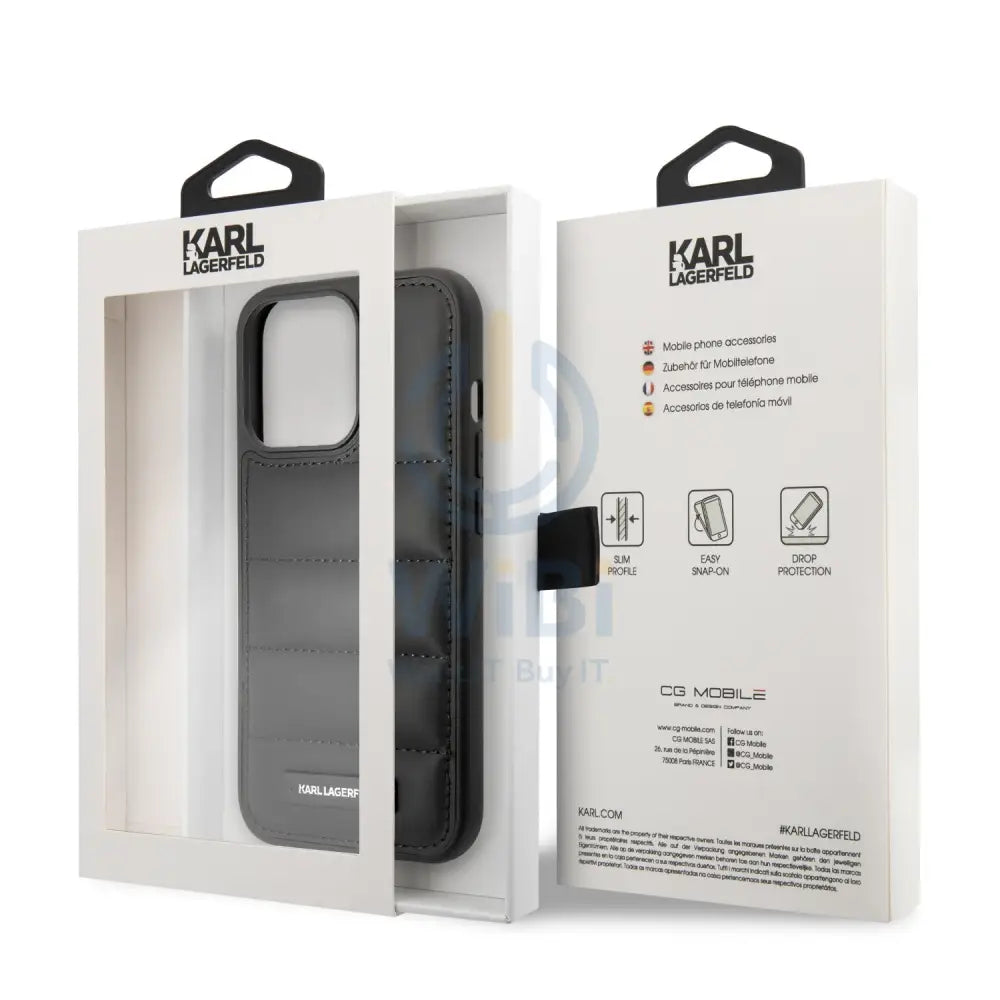 Karl Lagerfeld iPhone 14 Pro - Black Quilted Nylon Puffy Case With Metal Logo Plate Accessories > Mobiles & Tablets >