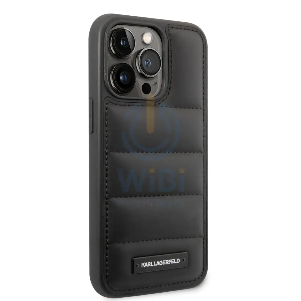Karl Lagerfeld iPhone 14 Pro - Black Quilted Nylon Puffy Case With Metal Logo Plate Accessories > Mobiles & Tablets >