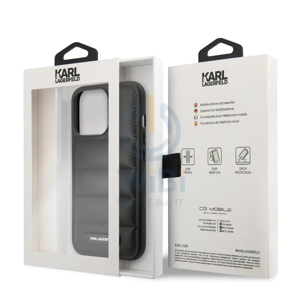 Karl Lagerfeld iPhone 14 Pro Max - Black Quilted Nylon Puffy Case With Metal Logo Plate Accessories > Mobiles & Tablets
