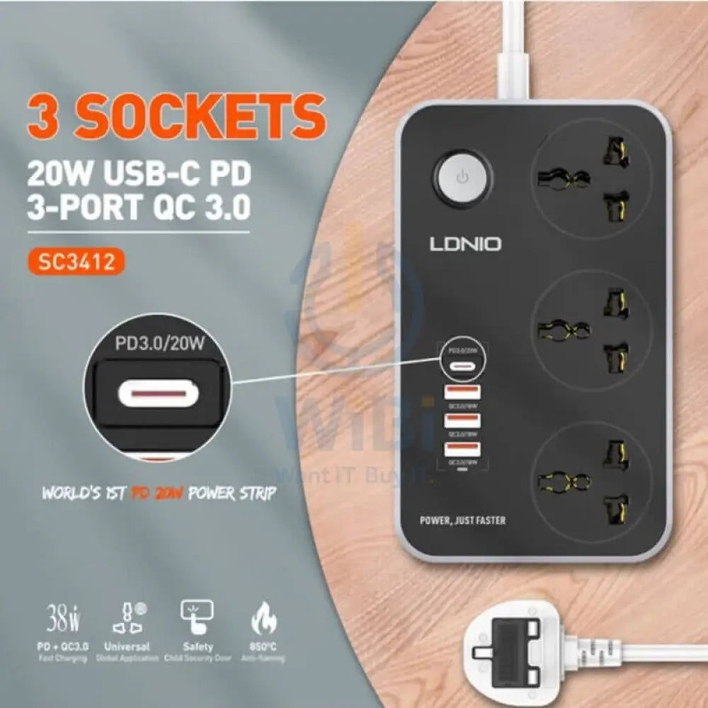 Ldnio 3 Extension Power Socket - 3 Way / USB / 2 Meters Accessories > Power > Power Protection > Surge Protector