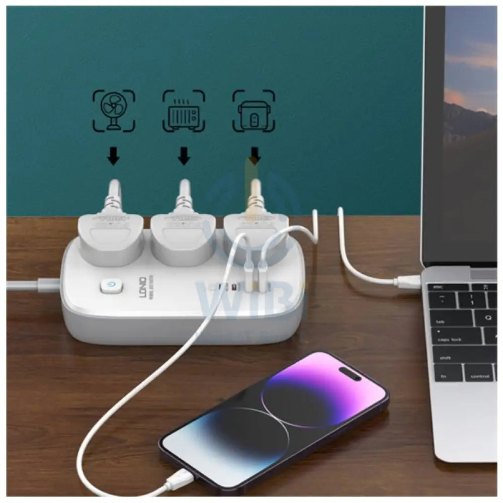 Ldnio 3 Extension Power Socket - 3 Way / USB-A / USB-C / White/Grey Accessories > Power > Power Protection > Surge